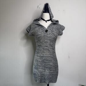 Vintage Y2K Earthy Sweater Dress Short Sleeve Hooded Soft Girl Boho Fairy S